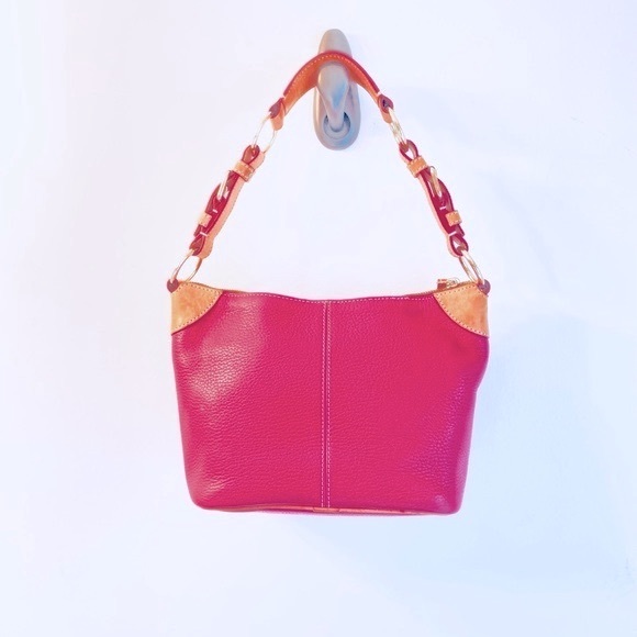 🦆Dooney & Bourke Premium Leather Handbag w/Logo Keychain, Sz Small, Pink & Tan - Picture 3 of 8